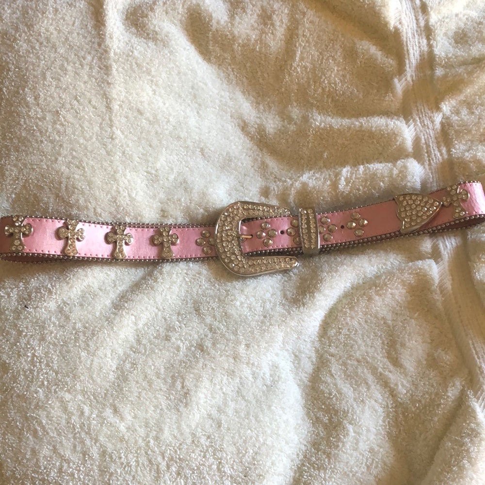Pink Leather Western Belt With Crystals